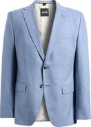 BOSS Hutson Slim Fit Light Blue Houndstooth Check Virgin Wool Sport Coat