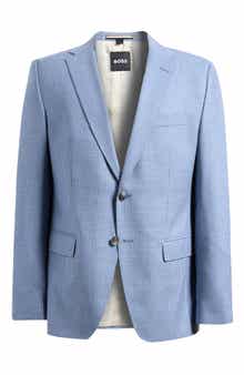 Hutson Slim Fit Light Blue Houndstooth Check Virgin Wool Sport Coat