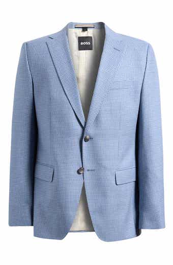 Hutson Slim Fit Light Blue Houndstooth Check Virgin Wool Sport Coat