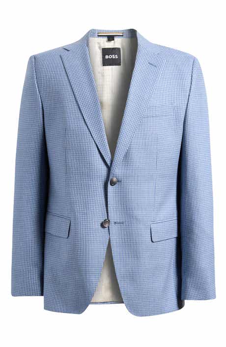 Hutson Slim Fit Light Blue Houndstooth Check Virgin Wool Sport Coat