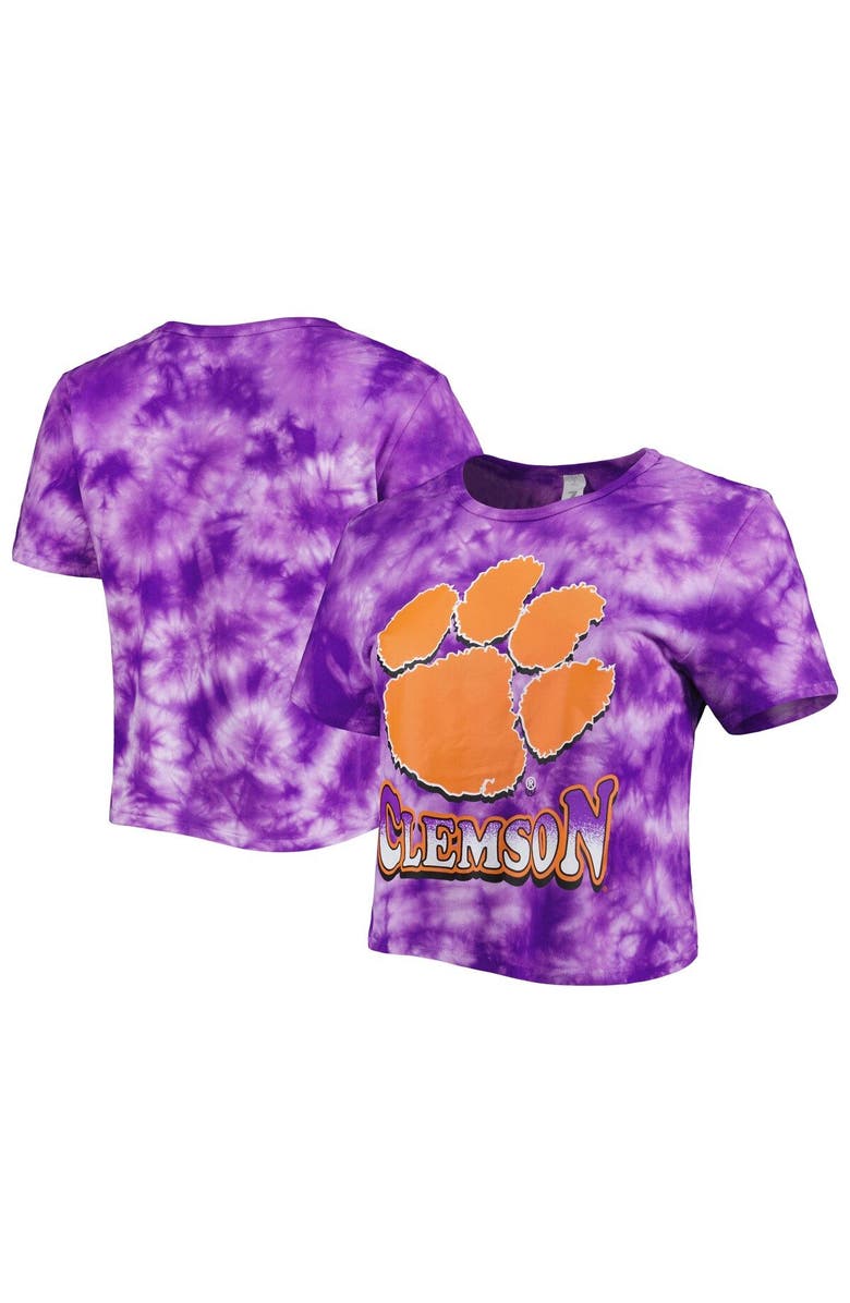 ZOOZATZ Women's ZooZatz Purple Clemson Tigers Cloud-Dye Cropped T-Shirt, Main, color, Purple