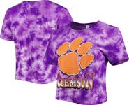 ZOOZATZ Women's ZooZatz Purple Clemson Tigers Cloud-Dye Cropped T-Shirt