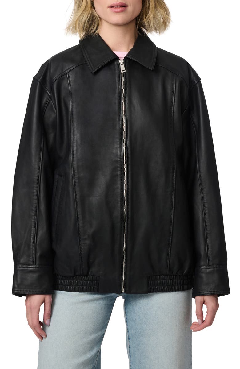 Bernardo Lambskin Leather Longline Bomber Jacket, Main, color,