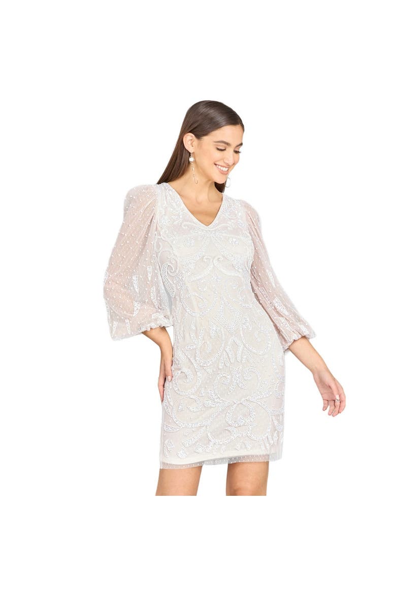 V-Neck, Balloon Sleeve Bridal Mini, Main, color, IvoryNude