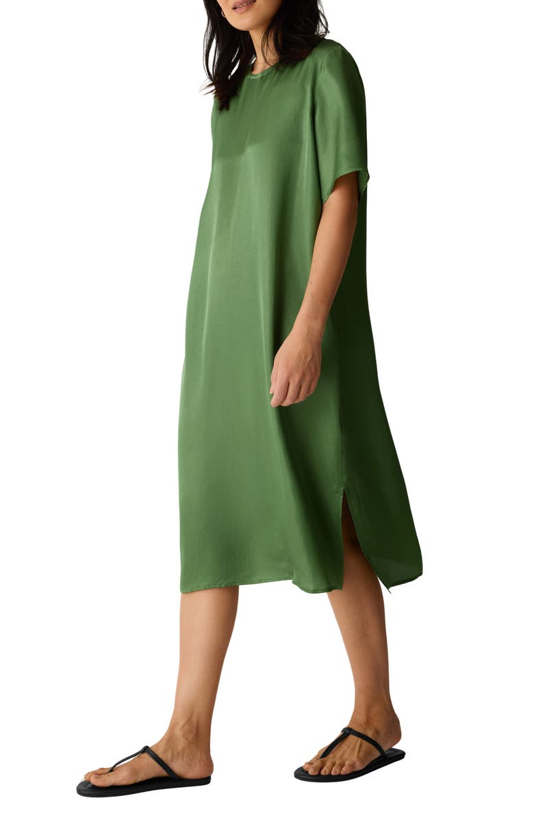 Eileen Fisher Short Sleeve Satin Dress, Alternate, color, Field