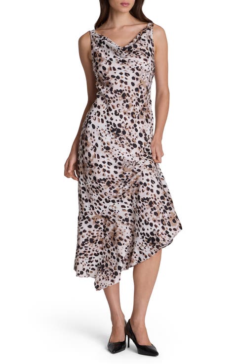 Asymmetrical Cowl Neck Satin Slip Dress