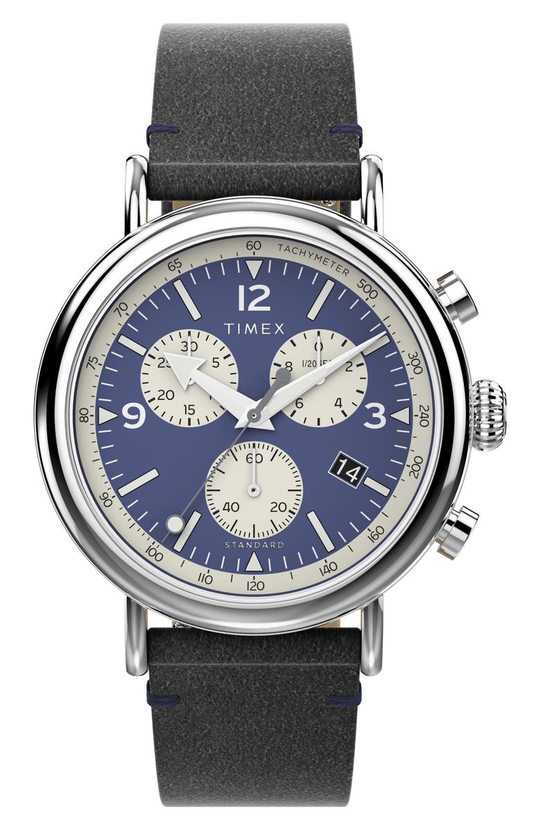 Timex<sup>®</sup> Standard Chronograph Leather Strap Watch, 41mm, Main, color, 