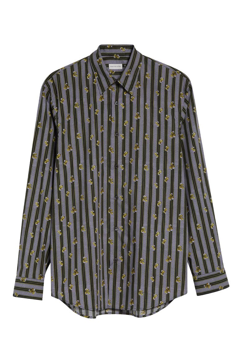 Floral Stripe Cotton Button-Up Shirt, Main, color, LILAC