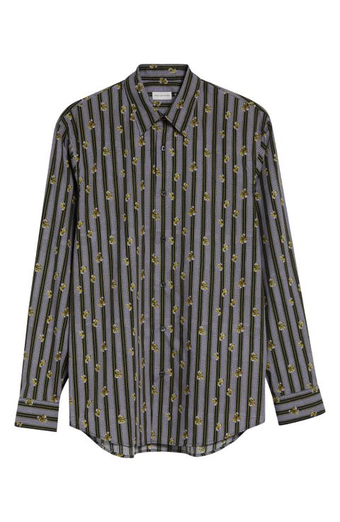 Floral Stripe Cotton Button-Up Shirt