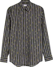 Dries Van Noten Floral Stripe Cotton Button-Up Shirt