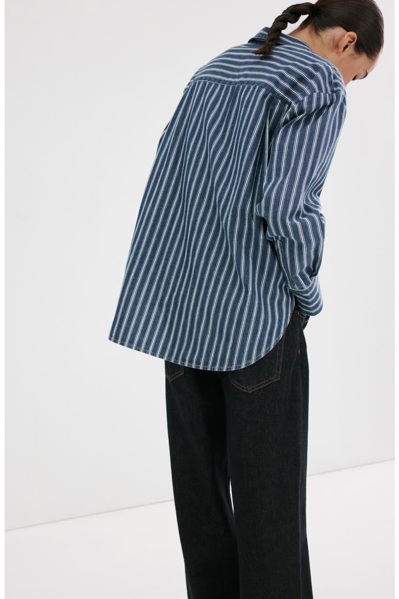 Stripe Oversize Denim Shirt, Alternate, color, BLUE