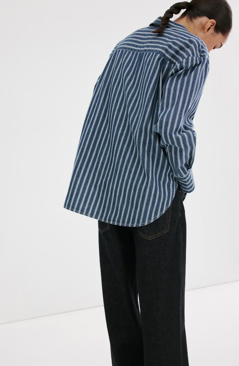 MANGO Stripe Oversize Denim Shirt, Alternate, color, Blue