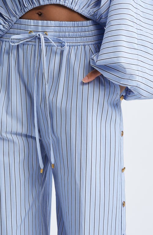 Zimmermann Rebellion Stripe Poplin Wide Leg Button Pants In Blue