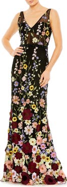 Mac Duggal Sleeveless Hand Stitched Floral Applique Dress