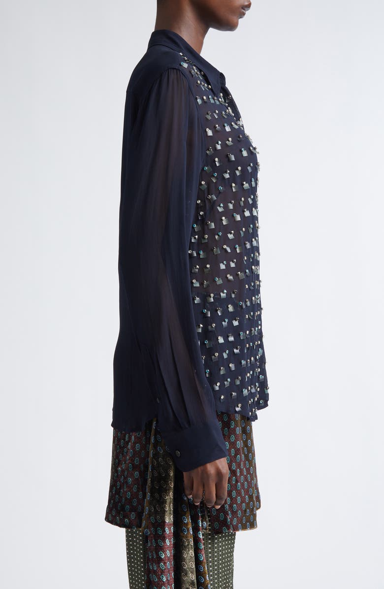 Dries Van Noten Chowyowy Embellished Button-Up Shirt, Alternate, color, Navy