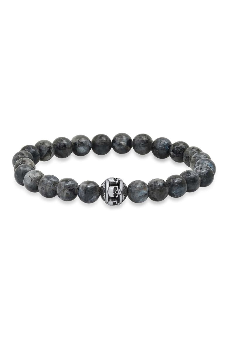 Men's Agate Skull Bead Bracelet, Main, color, GRAY