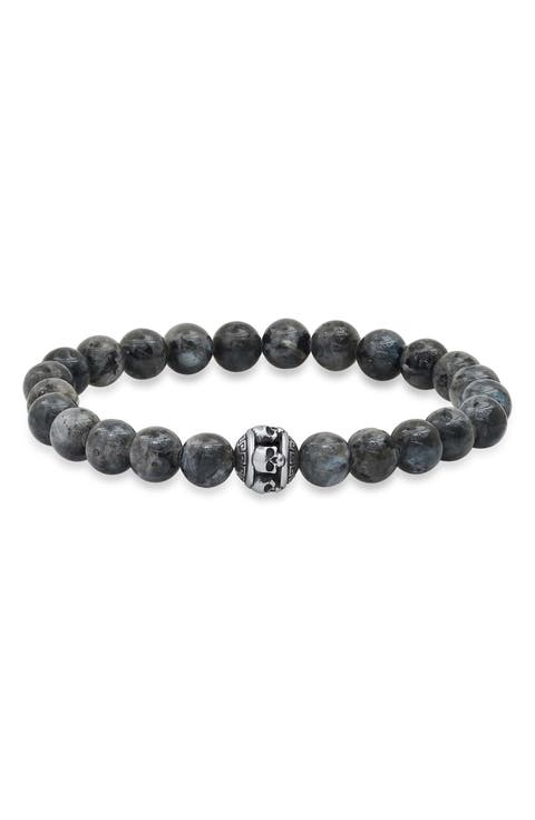 Men's Agate Skull Bead Bracelet