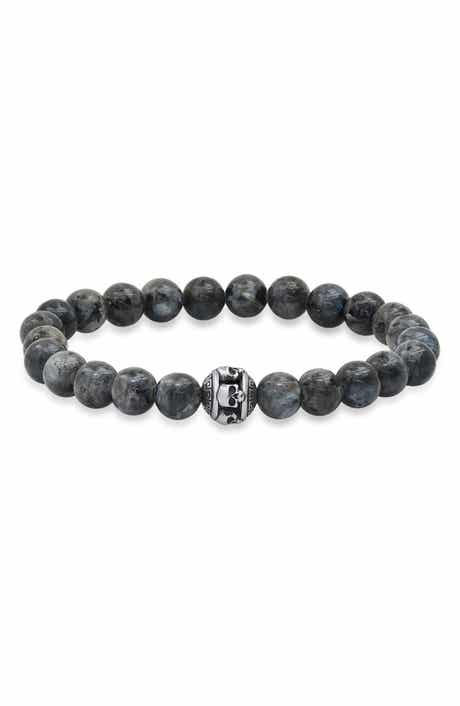 Men's Agate Skull Bead Bracelet