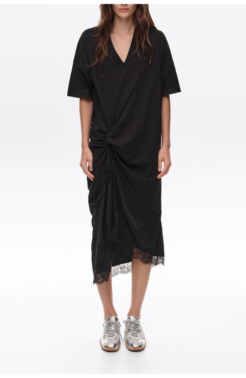 Two-Material Knot T-Shirt Dress