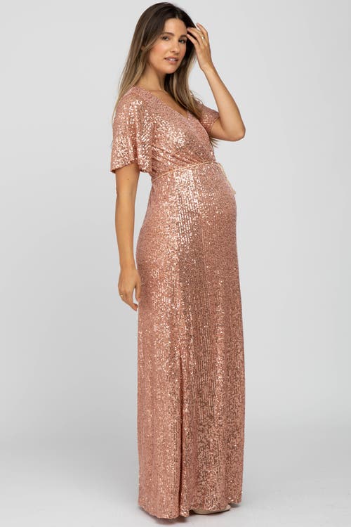 Pinkblush Sequin Short Sleeve Maxi Dress In Pink