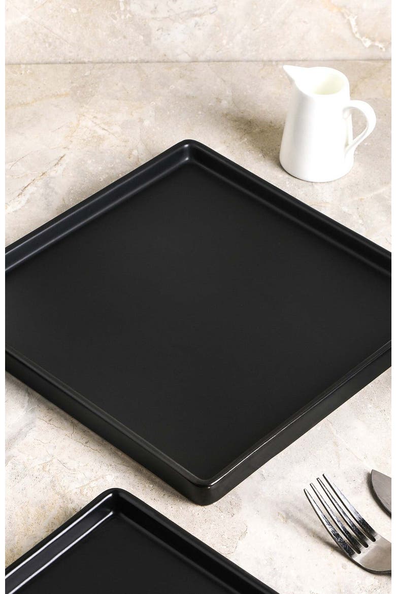 Grace Stoneware 4-Piece Dinner Plate Set, Alternate, color, Black Matte