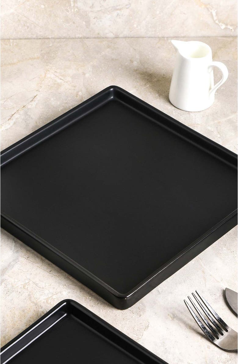 Stone Lain Grace Stoneware 4-Piece Dinner Plate Set, Alternate, color, Black Matte