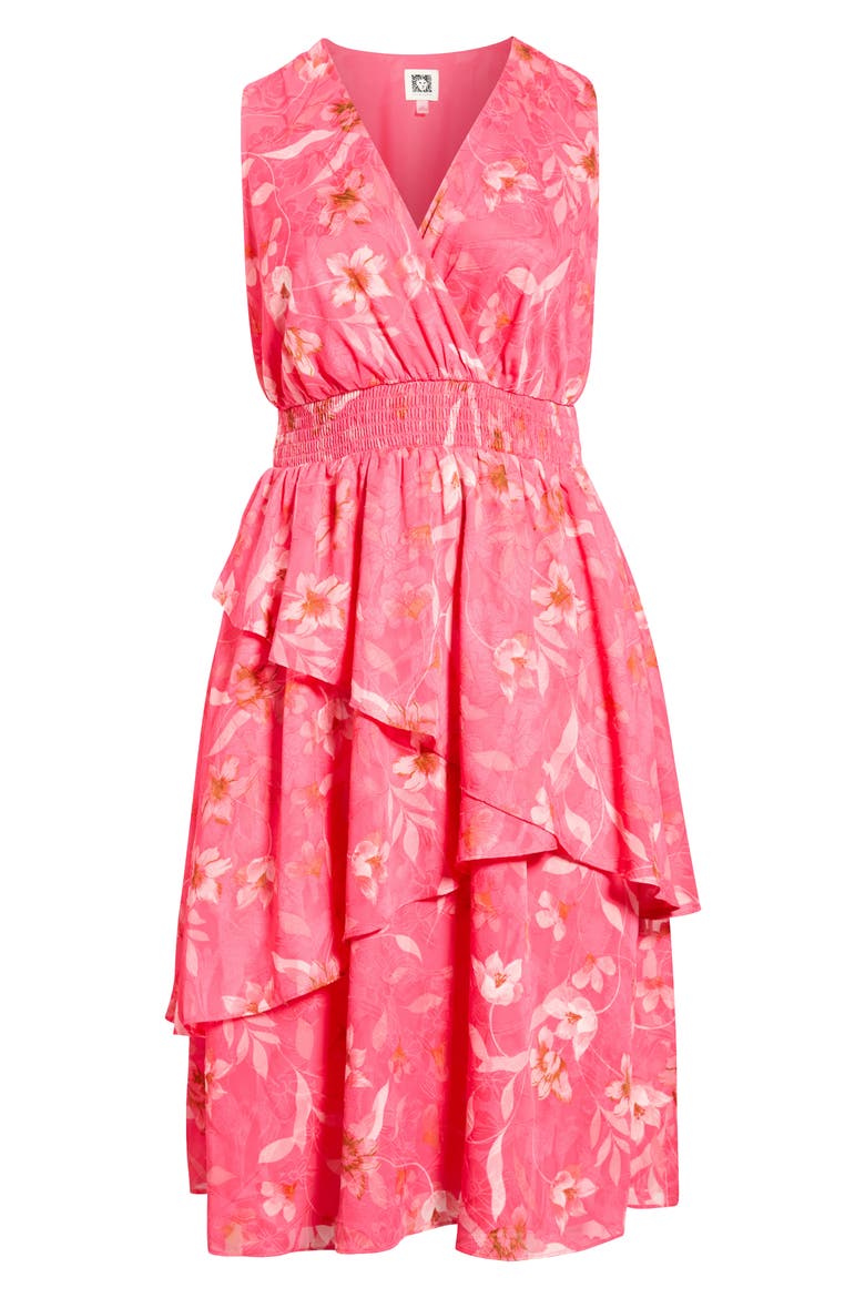Tiered Ruffle Midi Dress, Alternate, color, GRENADINE MULTI