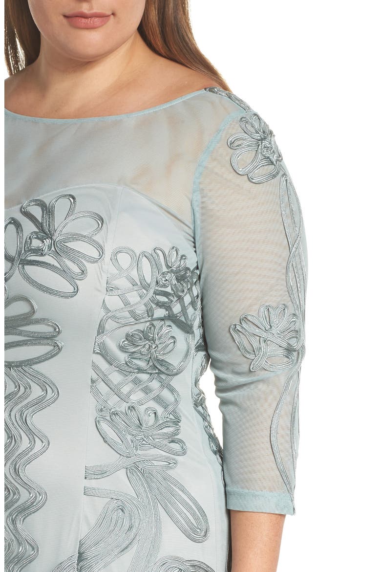 Soutache Trim Mesh Column Gown, Alternate, color, SEAFOAM