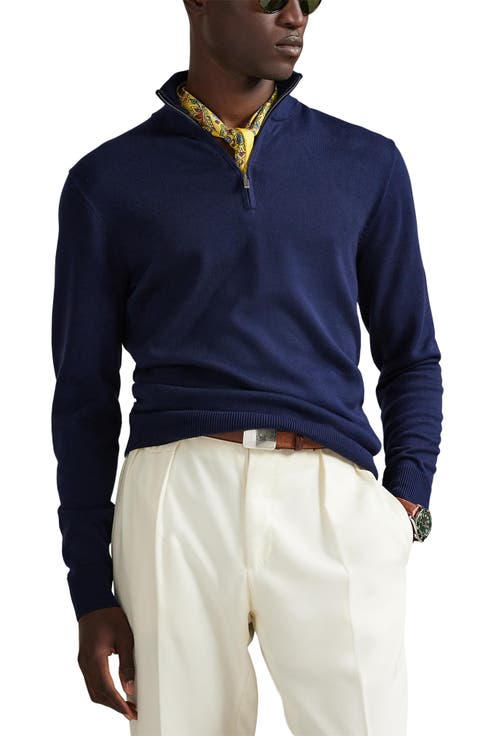 Mock Neck Cotton Quarter Zip Sweater