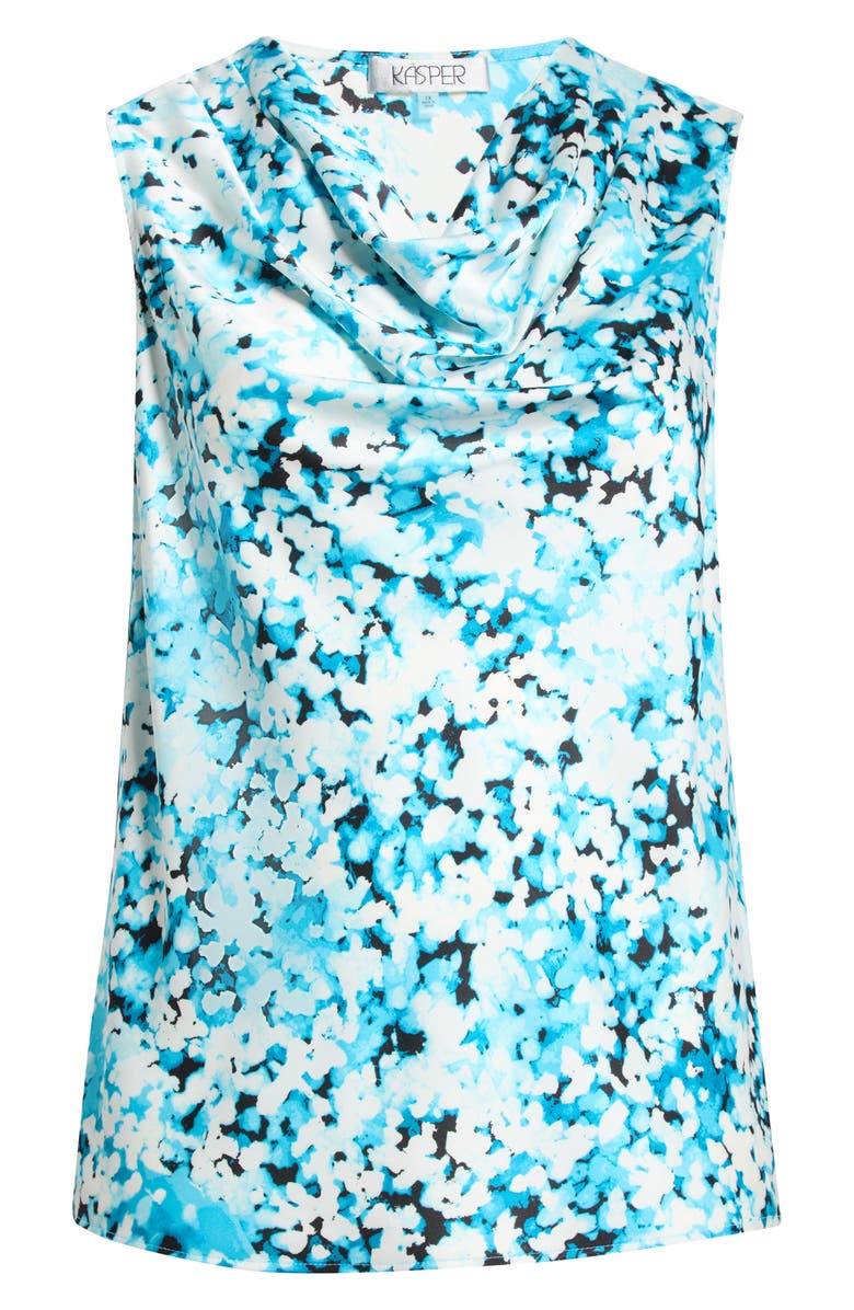 KASPER Floral Print Cowl Neck Top, Alternate, color, Aqua Oasis Multi
