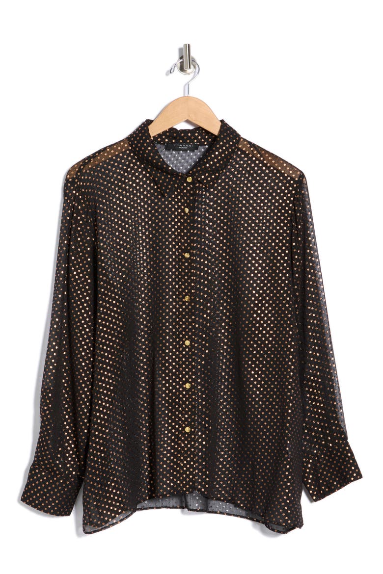 Metallic Dot Long Sleeve Button-Up Shirt, Alternate, color, BLACK/ GOLD FOIL DOT