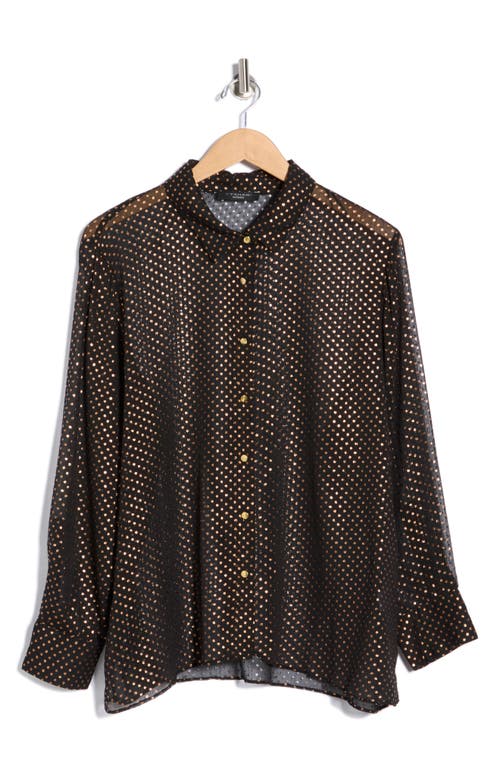 T Tahari Metallic Dot Long Sleeve Button-up Shirt In Multi