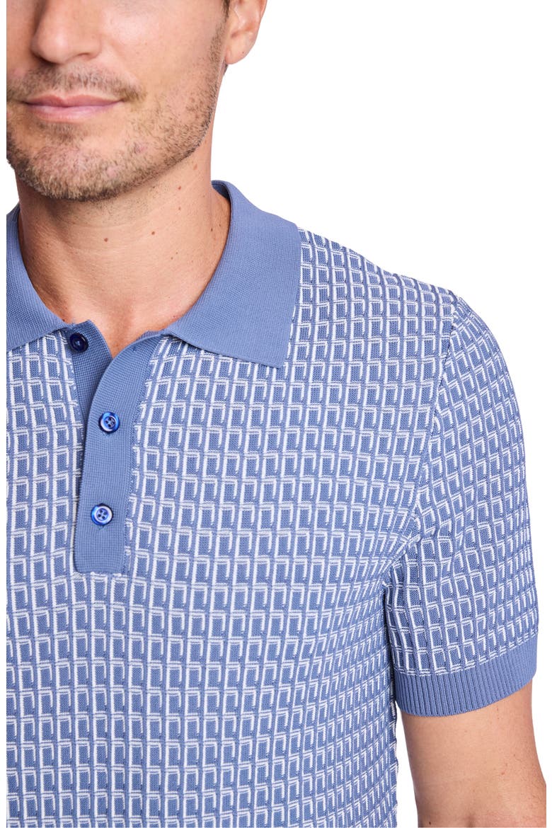 Trim Fit Geometric Knit Polo, Alternate, color, DUSTY BLUE & WHITE