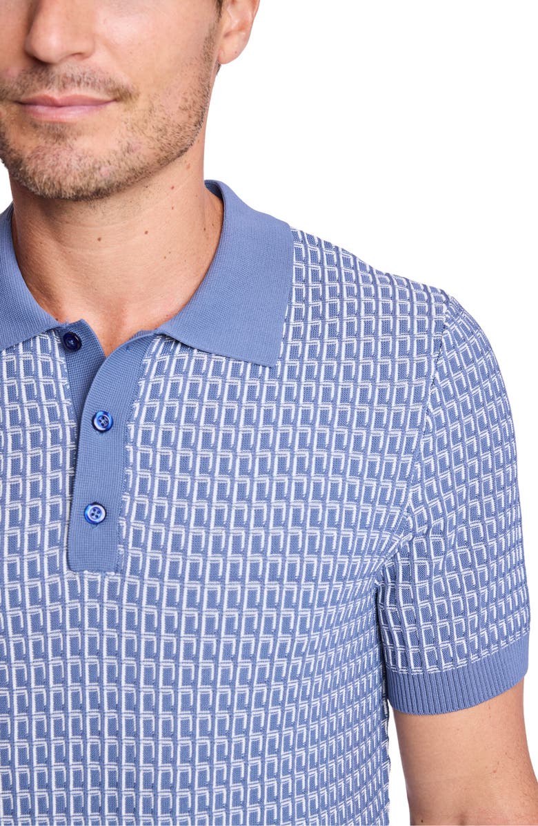 PAISLEY & GRAY Trim Fit Geometric Knit Polo, Alternate, color, Dusty Blue & White