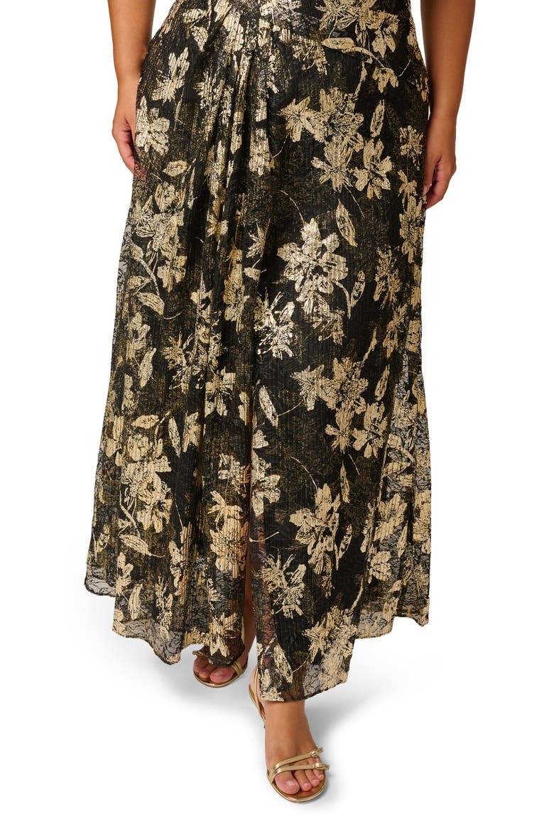 Metallic Floral Lace Gown, Alternate, color, BLACK/ GOLD