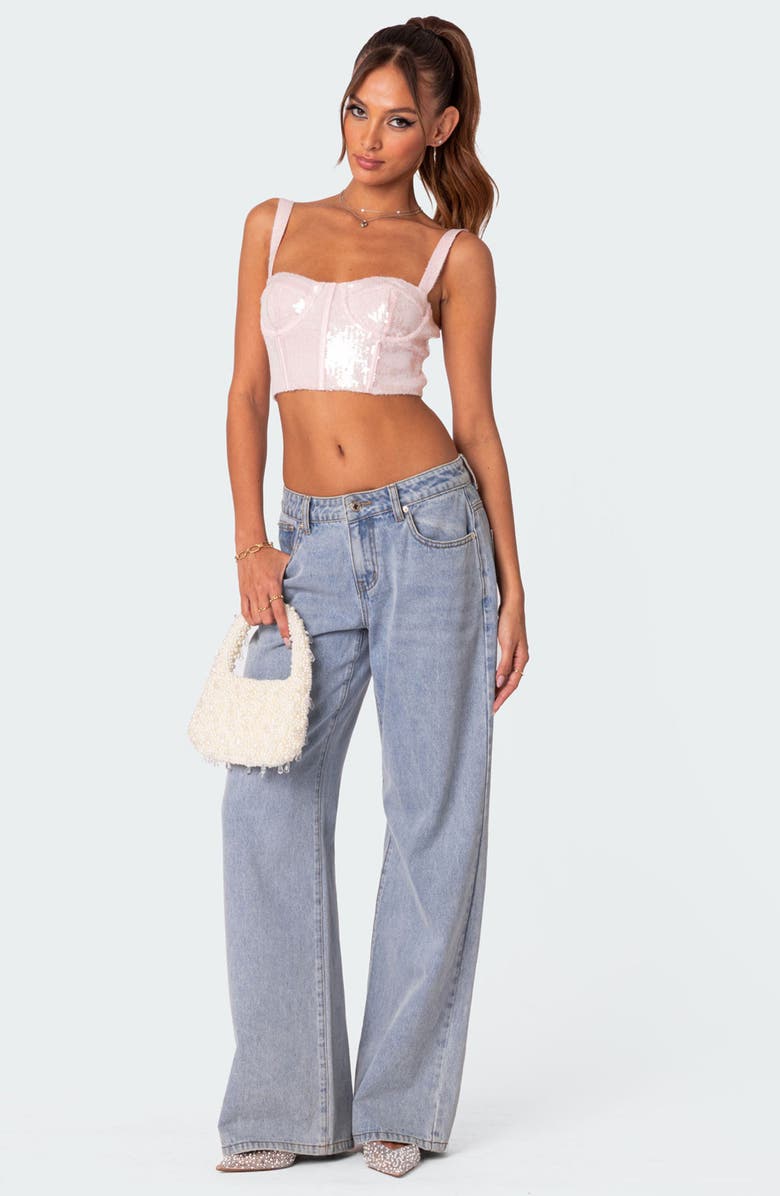 EDIKTED Glitzy Sequin Corset Crop Tank, Alternate, color, 