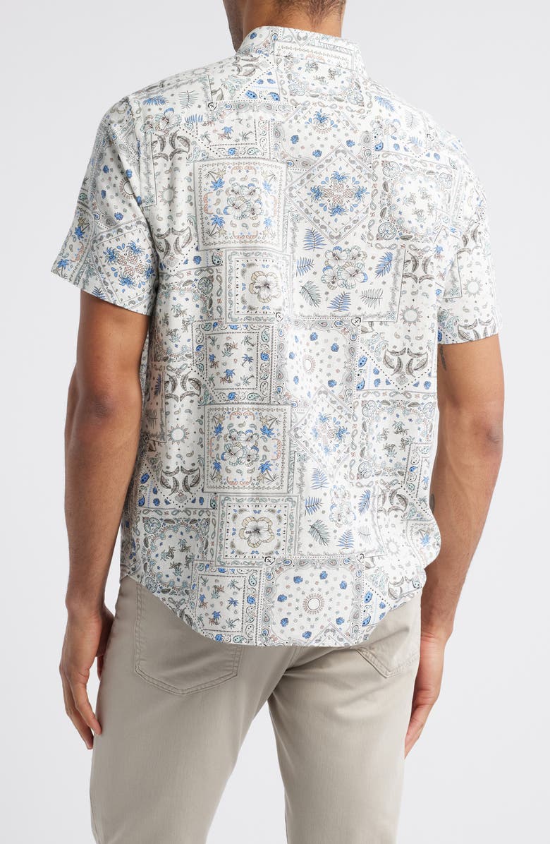 Johnston & Murphy Bandana Print Short Sleeve Button Down Shirt, Alternate, color, White Multi
