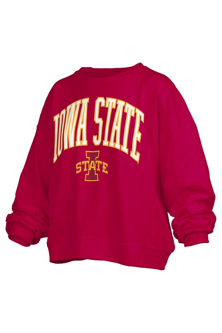 Women's Pressbox Cardinal Iowa State Cyclones Janise Arch Over Logo Waist Length Oversized Pullover Sweatshirt, Alternate, color, Cardinal