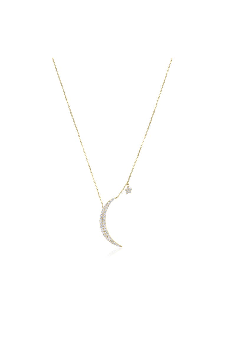 Jumbo CZ Moon Necklace, Main, color, Gold Plated Sterling Silver