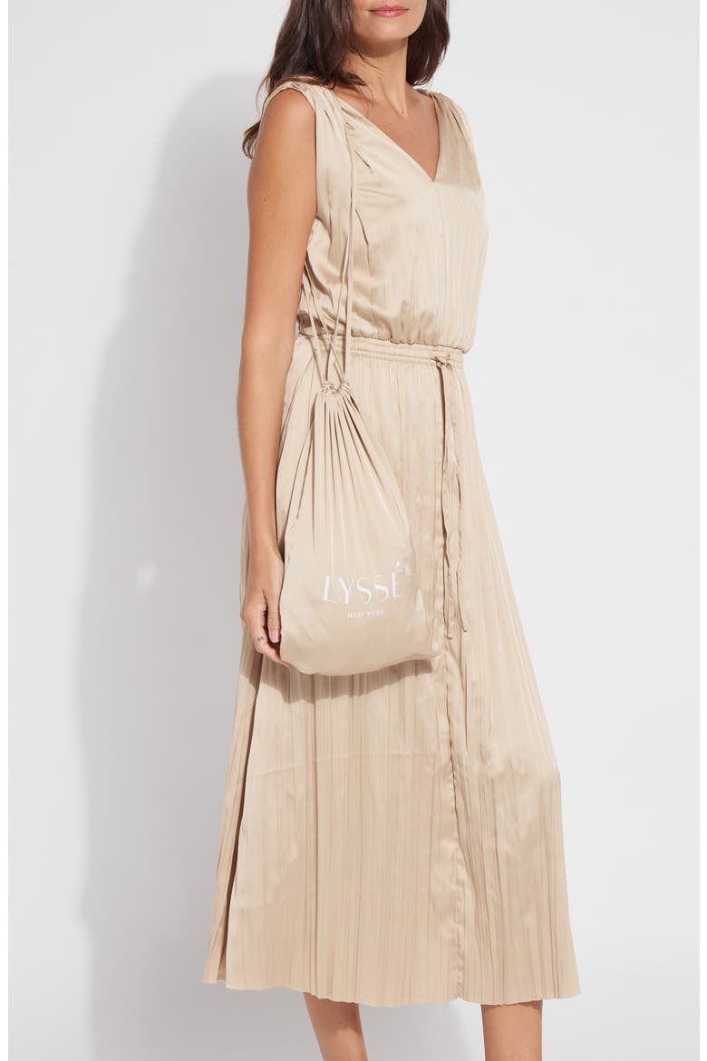 The Packable Pleated Satin Dress, Alternate, color, CHABLIS