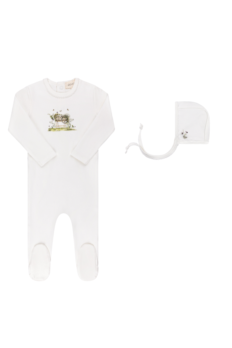 Watercolor Cradle Collection - Footie + Bonnet, Main, color, Ivory Girl