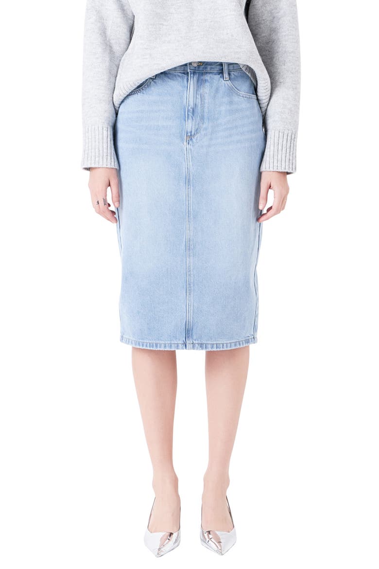 Denim Midi Skirt, Main, color, BLUE