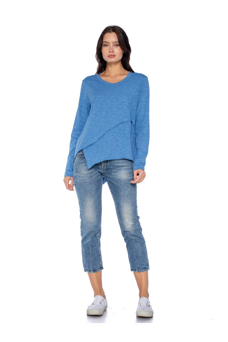 Crew Long Sleeve Easy Crossover Raw Hem Top, Alternate, color, Grey Heather