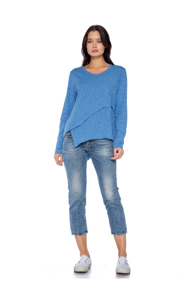 WILT Clothing Crew Long Sleeve Easy Crossover Raw Hem Top, Alternate, color, Black