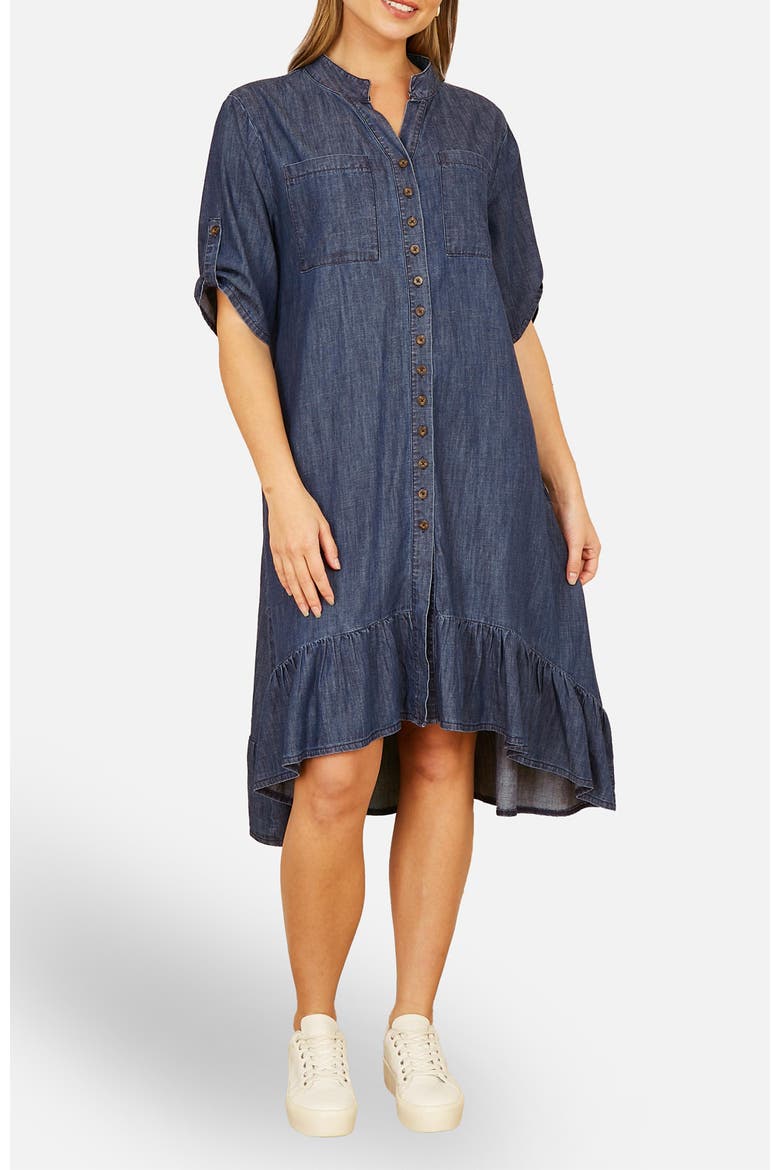 Denim Dip Hem Relaxed Fit Shirt Dress, Alternate, color, Blue