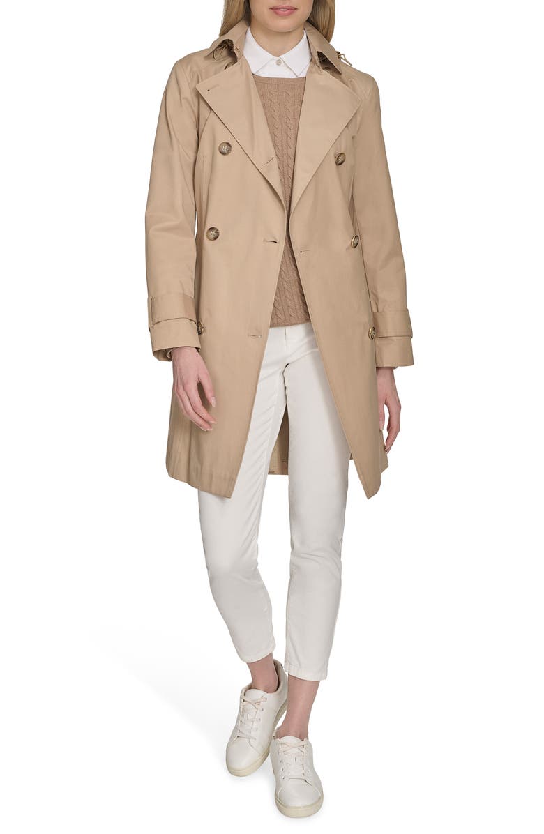 Cole Haan Signature Water Resistant Trench Coat with Removable Hood, Alternate, color, Khaki