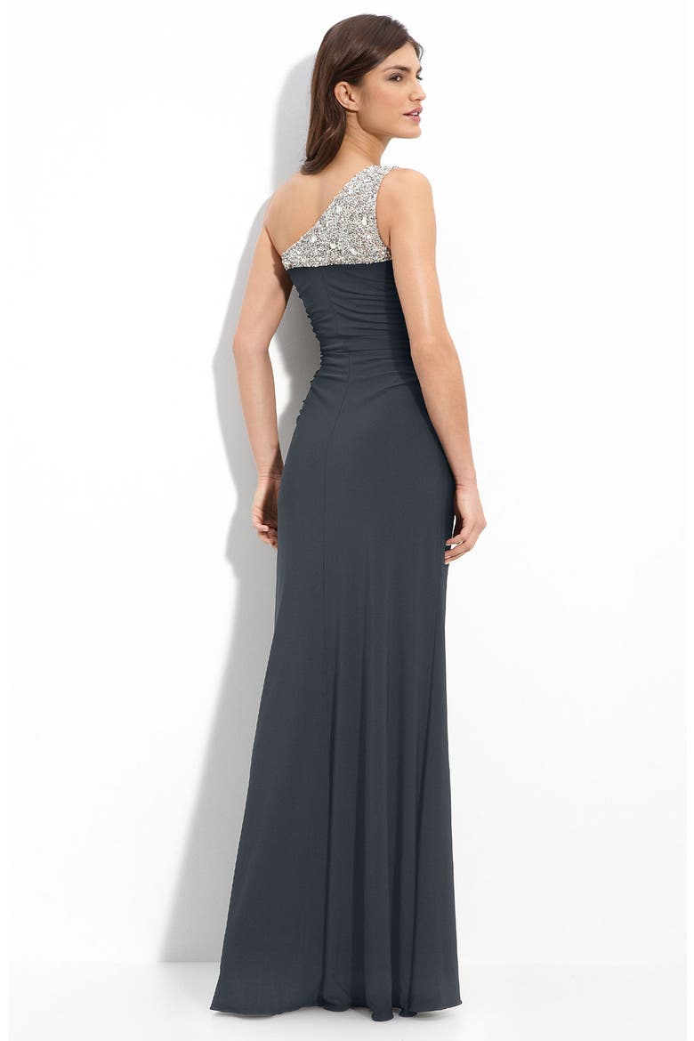 Beaded One Shoulder Jersey Gown, Alternate, color, CHARCOAL/ NUDE
