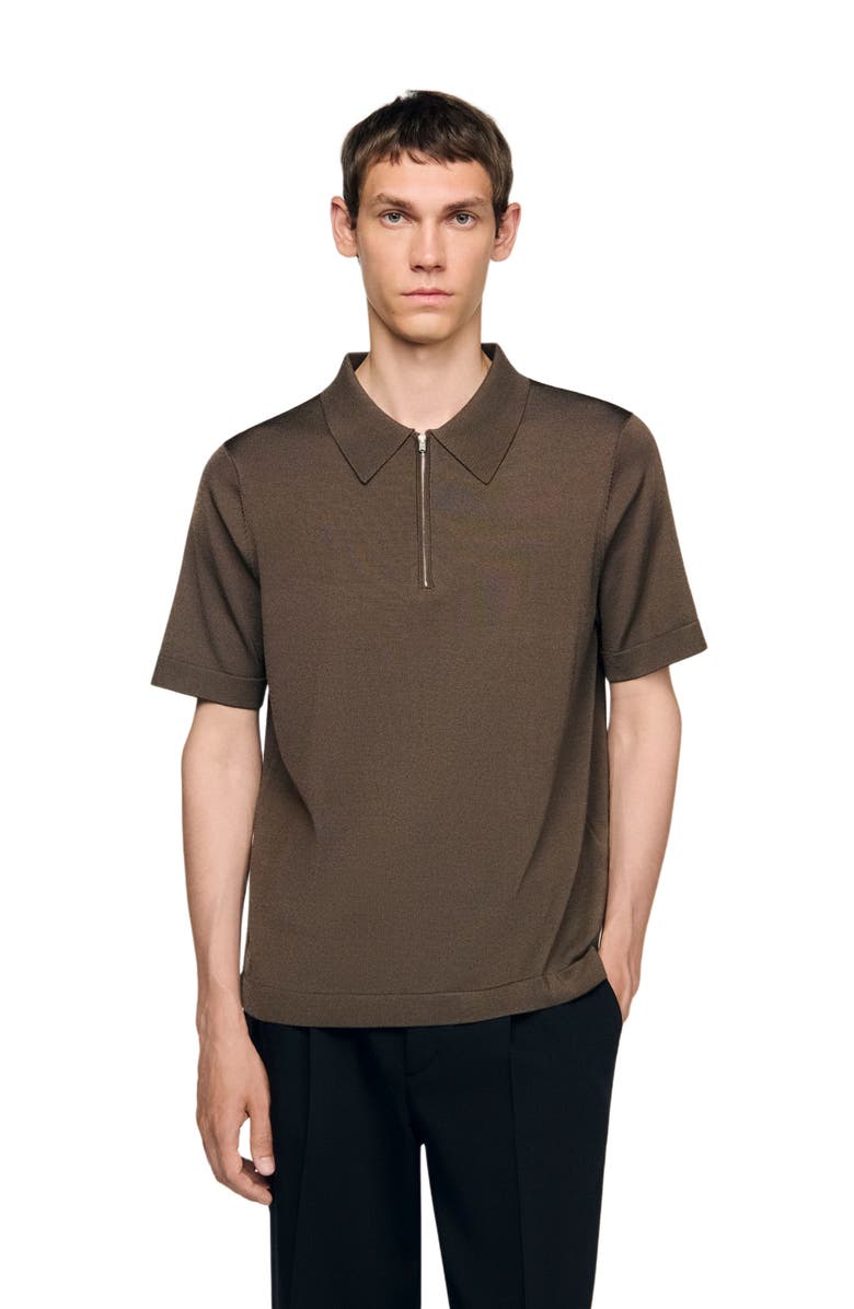 SANDRO Knitted polo with zip collar, Main, color, Caramel