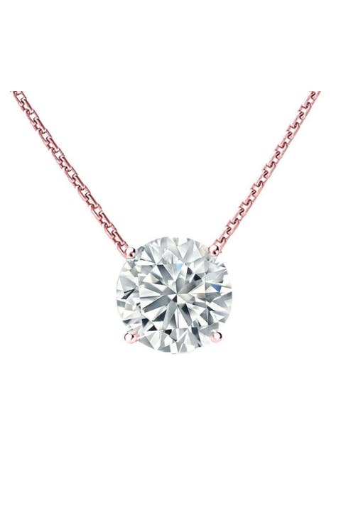 14k Rose Gold Lab-grown Round Floating Diamond Solitaire Pendant Necklace