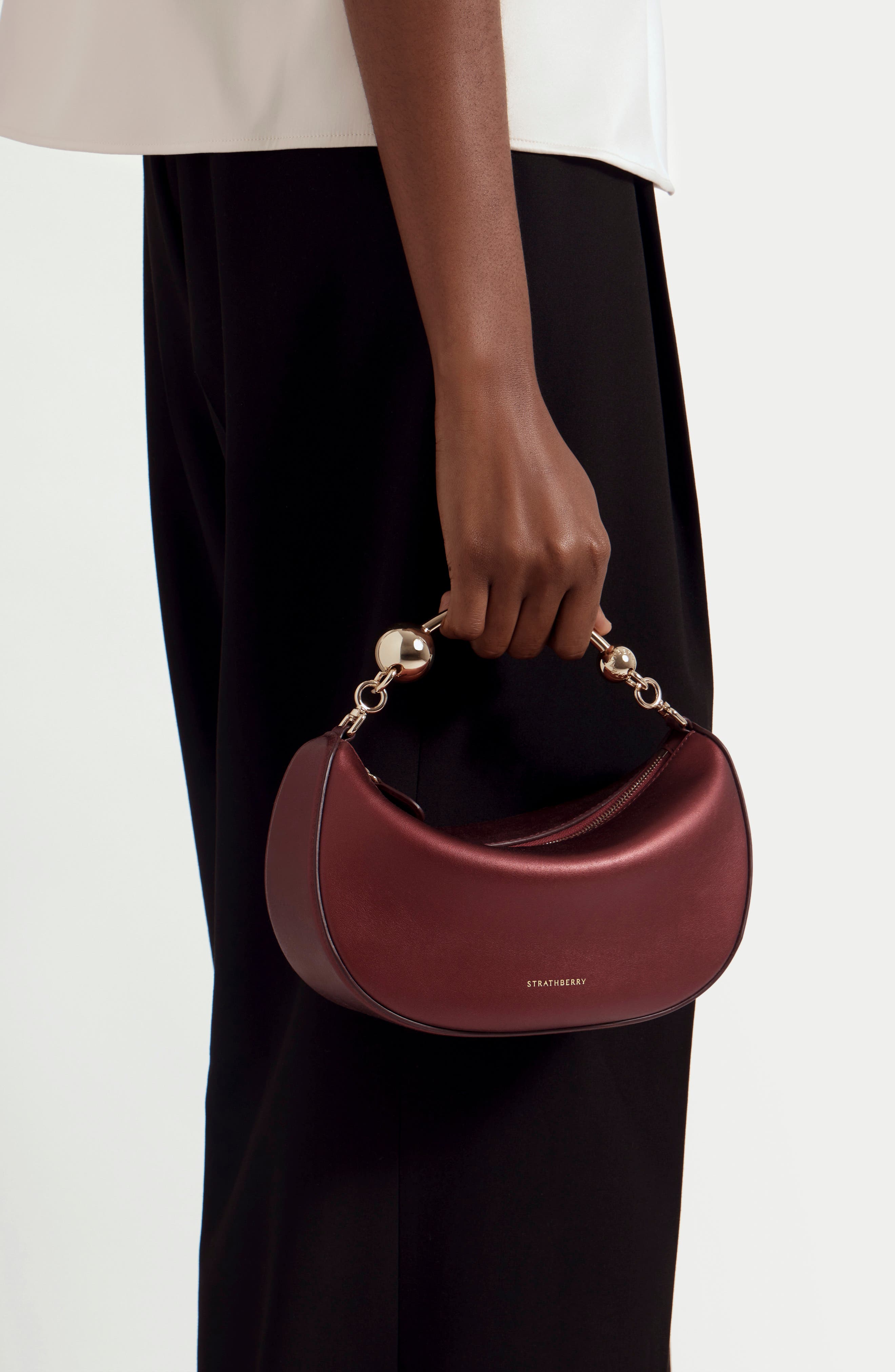 Mini Crescent Moon Leather Shoulder Bag, Alternate, color, OXBLOOD